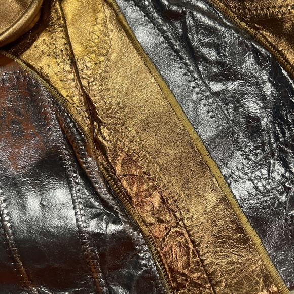 Y2K Michelle Genuine Leather Metallic Handbag Gold Bronze Copper Italian Purse - Picture 4 of 16